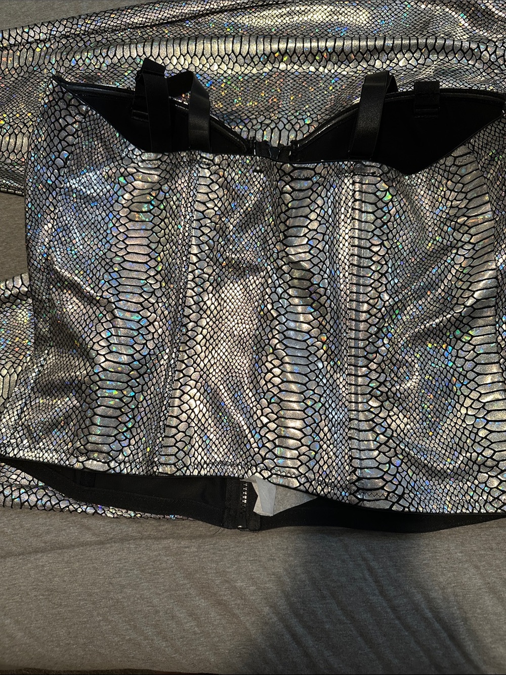 Ashley Stewart Holographic Silver Snake-Print Strapless Jumpsuit - Picture 3 of 5